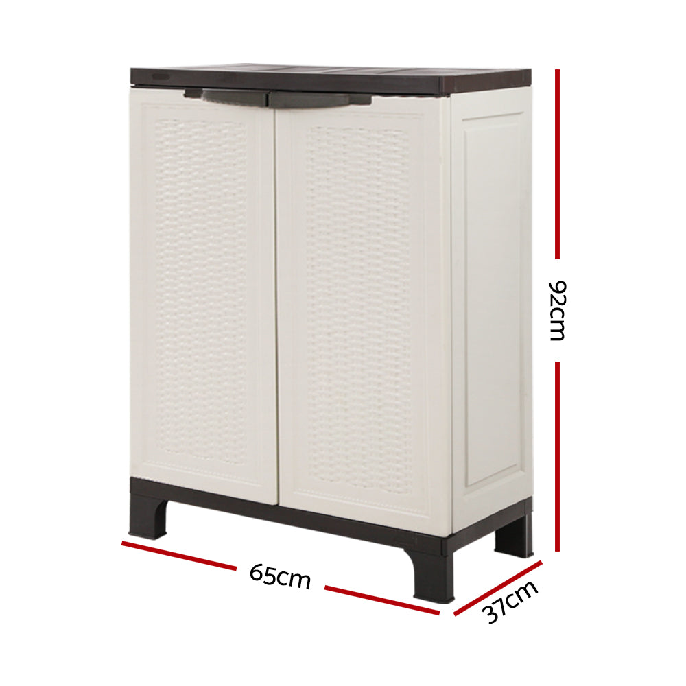 Gardeon 92cm Outdoor Storage Cabinet Box Lockable Cupboard Sheds Adjustable Rattan Beige