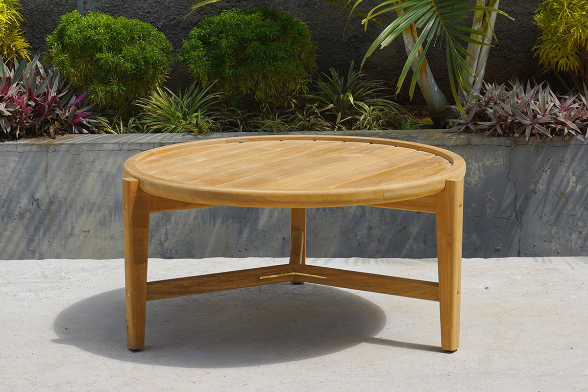 Solid Natural Teak Outdoor Round Coffee Table - 80cm