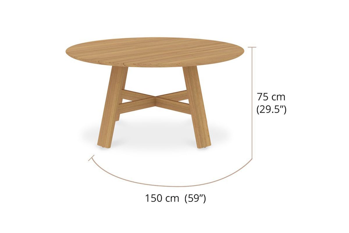 Solid Natural Teak Outdoor Round Table - 150cm