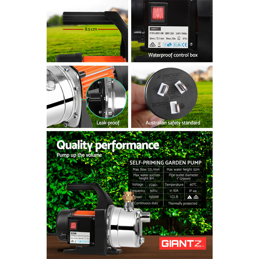 Giantz Garden Water Pump High Pressure 1500W Tank Rain Farm Irrigation House