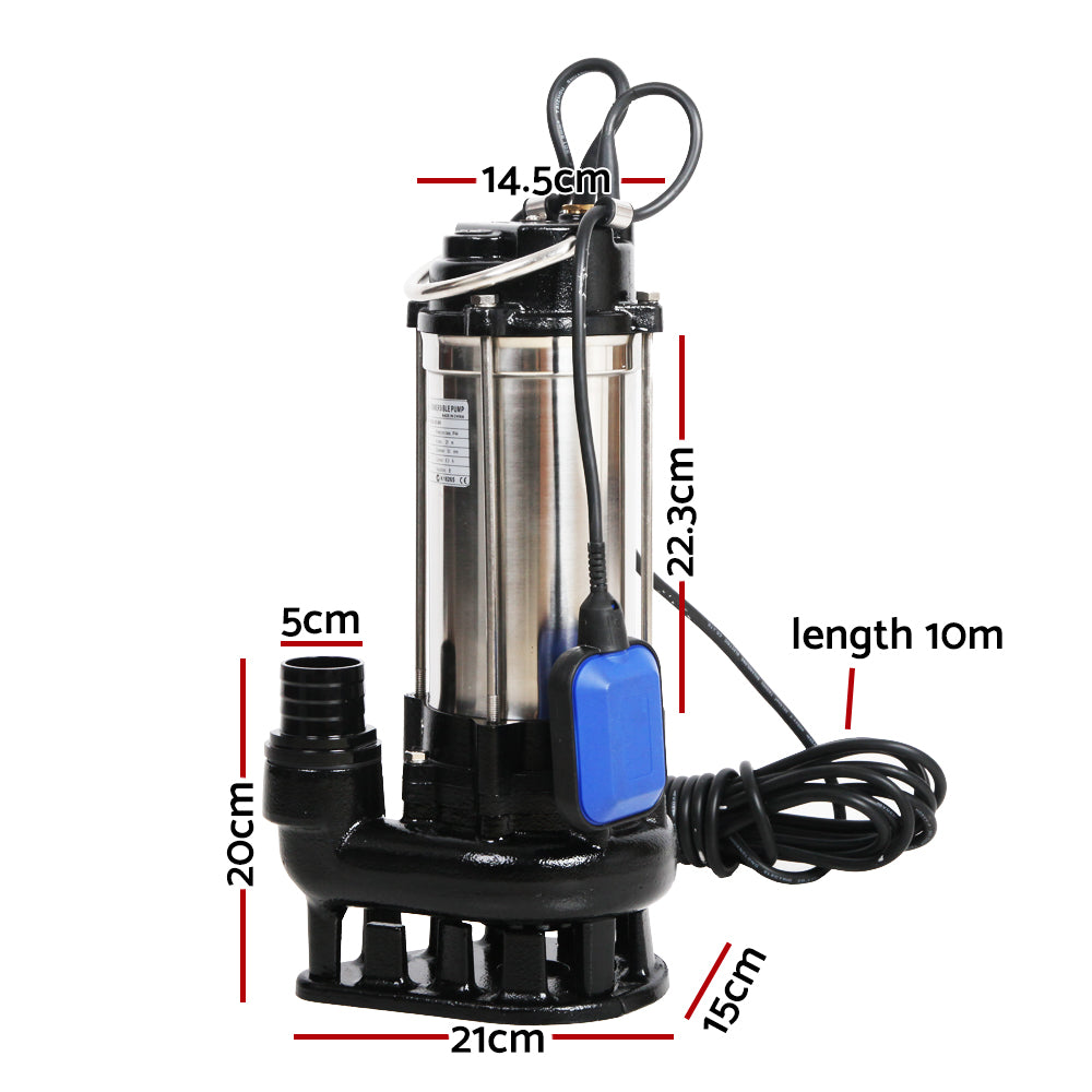 Giantz Garden Submersible Pump 2000W Dirty Water Bore Tank Well Steel Sewerage