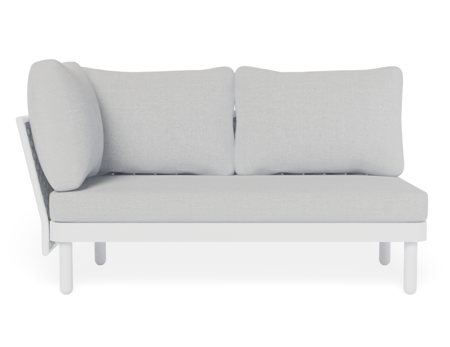 Lotus Outdoor Left Arm 2 Seater Sofa White with Light Grey Cushion