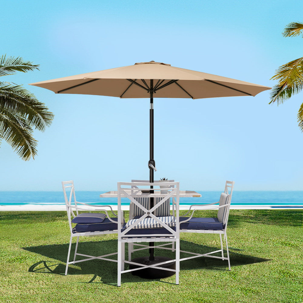 Instahut 2.7m Outdoor Umbrella w/Base Pole Stand Garden Sun Beige