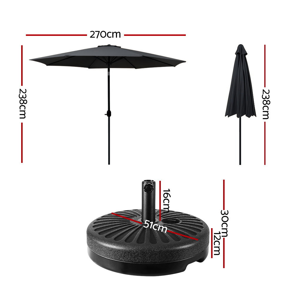 Instahut Outdoor Umbrella 2.7m Base Beach Pole Garden Tilt Sun Patio UV Black