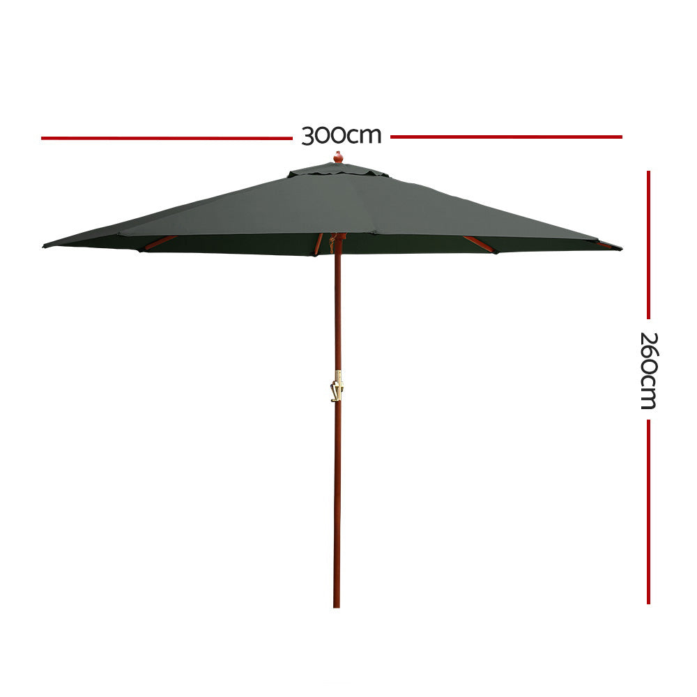 Instahut 3m Outdoor Umbrella Pole Umbrellas Beach Garden Sun Stand Patio Charcoal