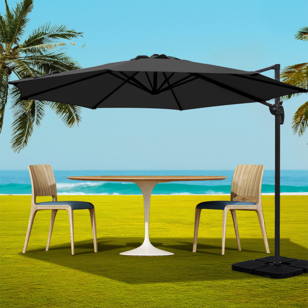 Instahut 3m Outdoor Umbrella w/Base Cantilever Beach Roma 360 Degree Tilt Black