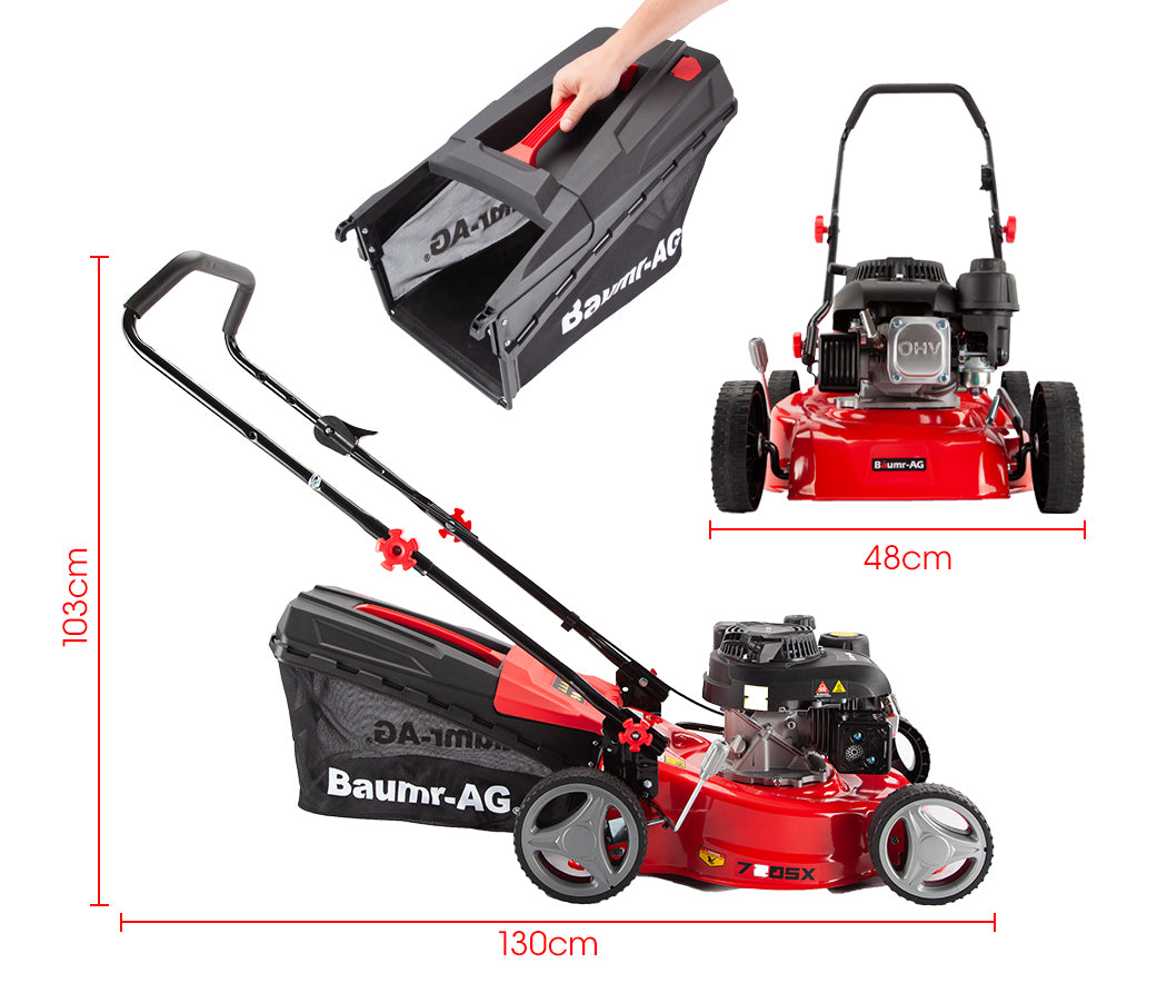 Baumr-AG Lawn Mower 139CC 17 Petrol Push Lawnmower 4-Stroke Engine Catch