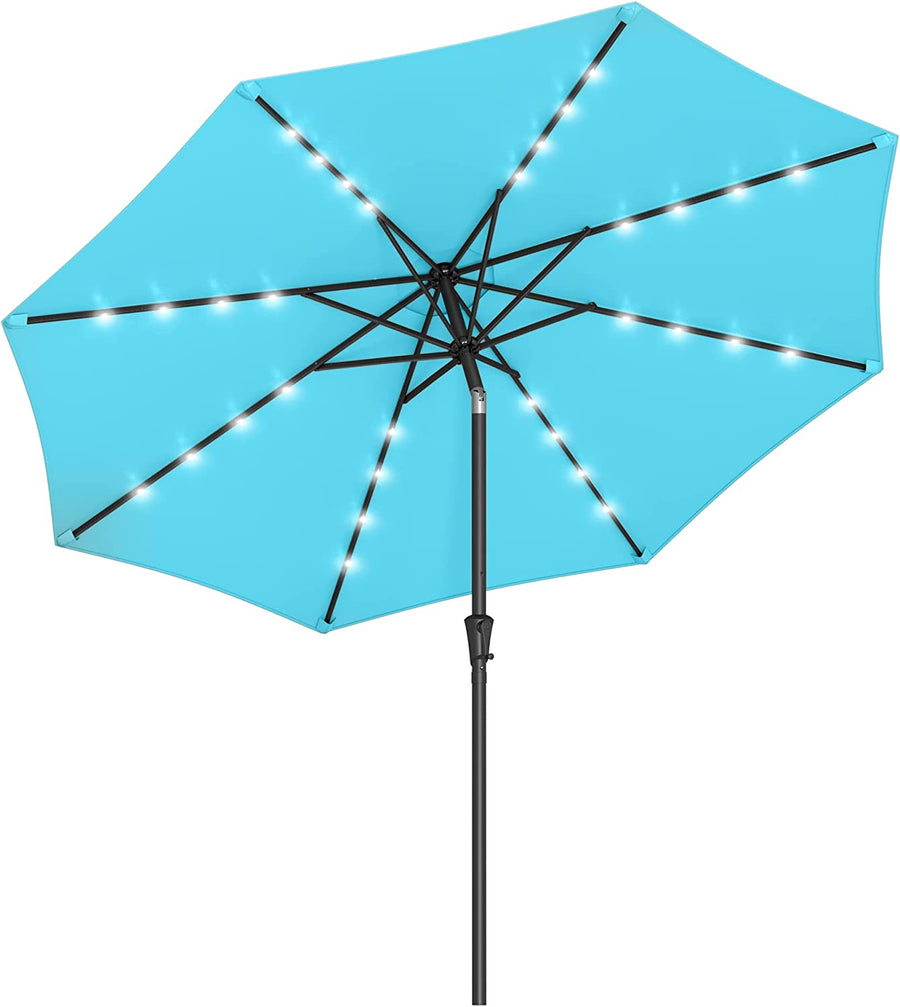 SONGMICS 2.7m Solar Lighted Outdoor Patio Umbrella Lake Blue