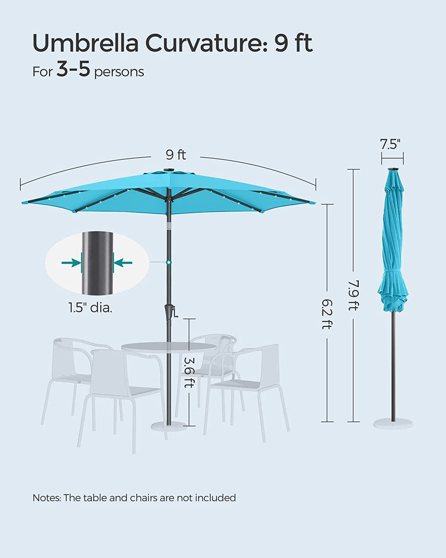 SONGMICS 2.7m Solar Lighted Outdoor Patio Umbrella Lake Blue