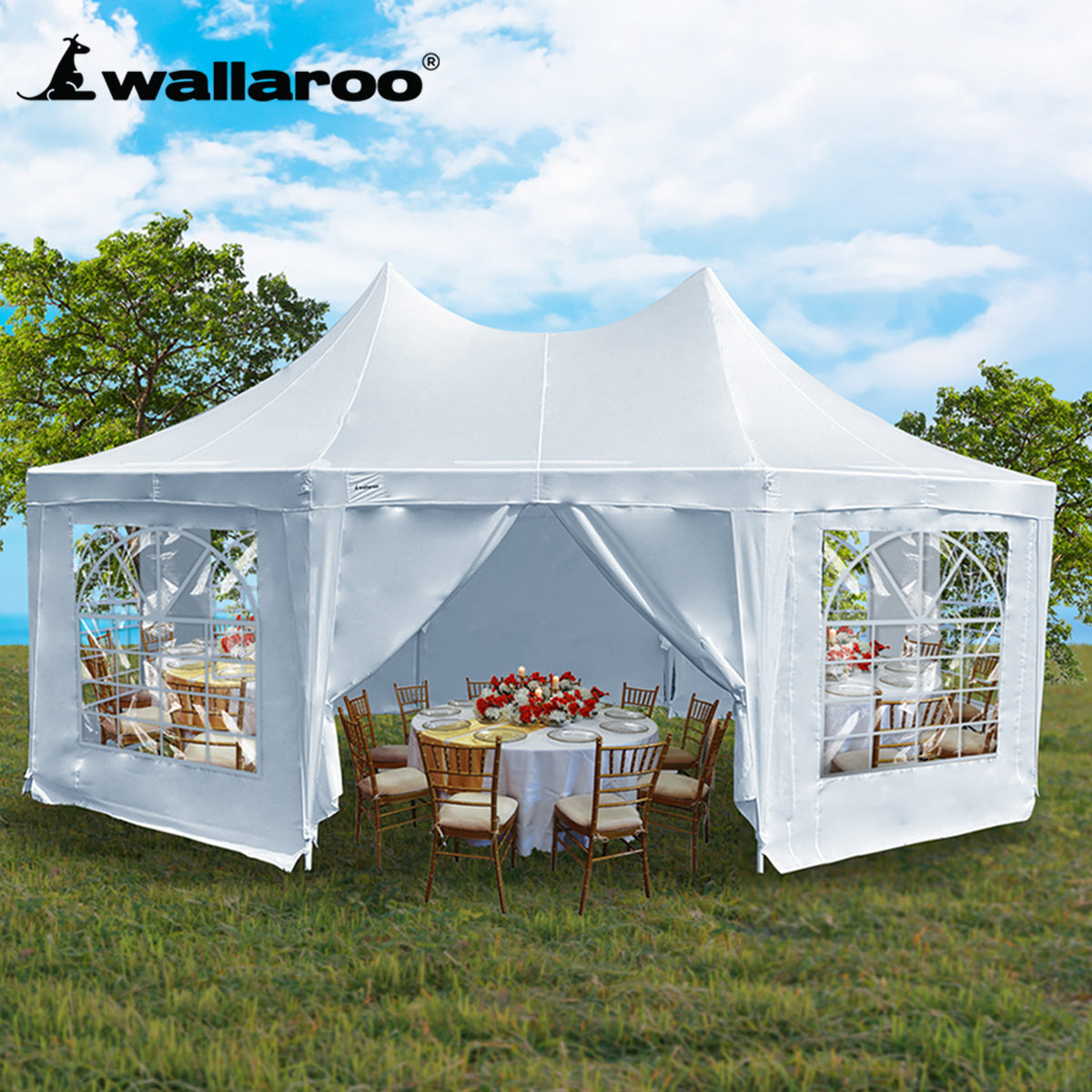 Wallaroo 6x4.5m Wedding Gazebo Marquee with Sidewalls