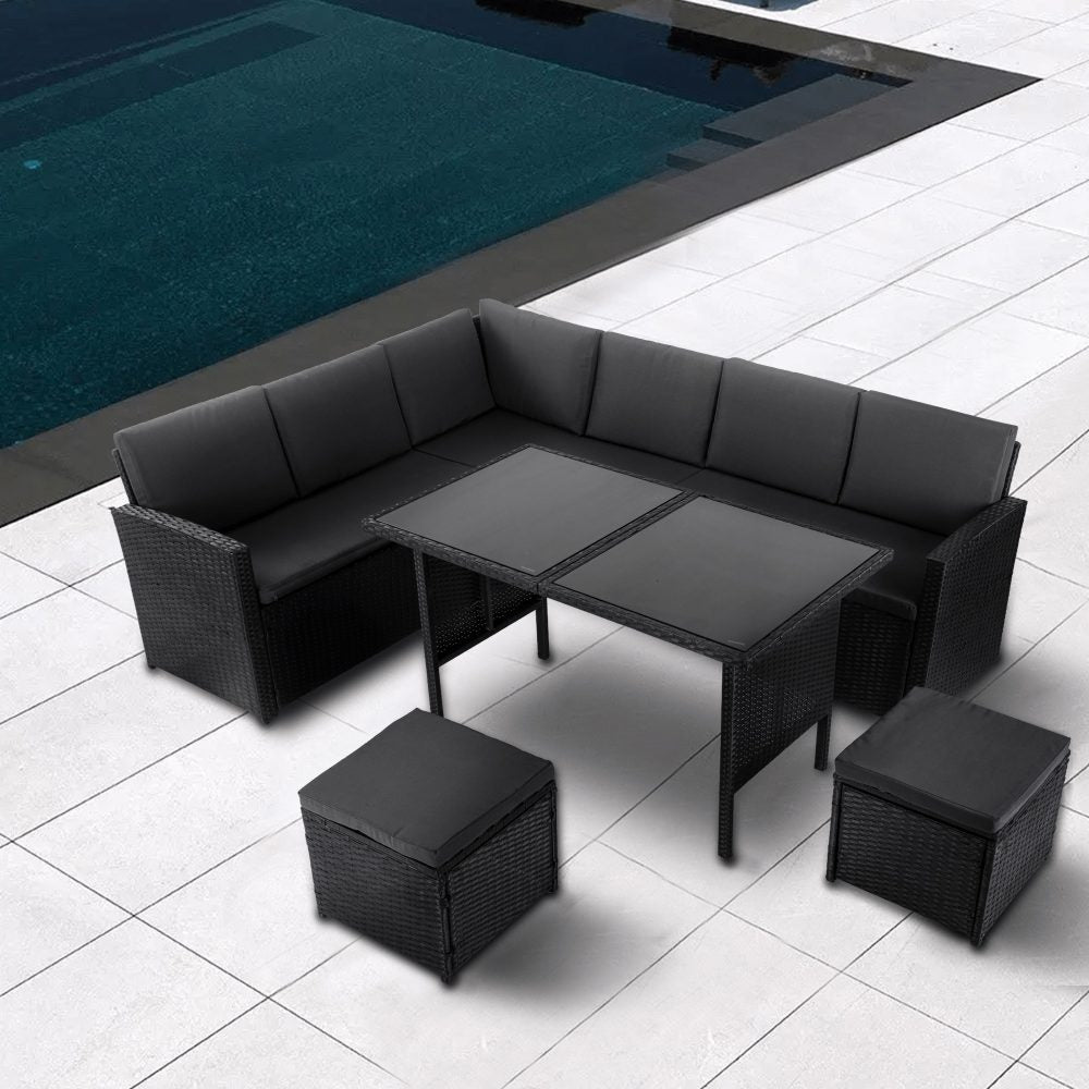 Ella Modular Outdoor Lounge Dining Set 8-Seater Black