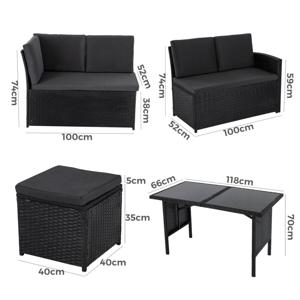 Ella Modular Outdoor Lounge Dining Set 8-Seater Black