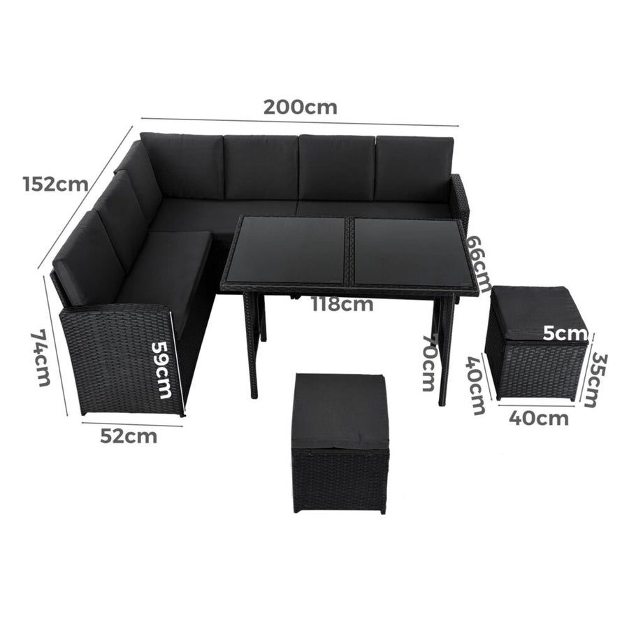 Ella Modular Outdoor Lounge Dining Set 8-Seater Black