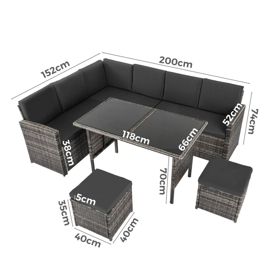 Ella Modular Outdoor Lounge Dining Set 8-Seater Dark Grey