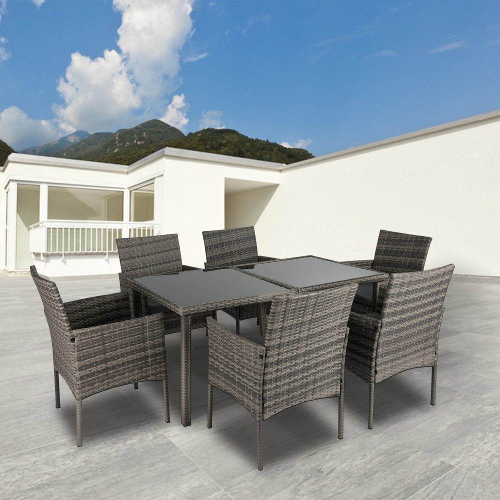 Rural Style Outdoor Wicker Dining Set 6 Seater Grey