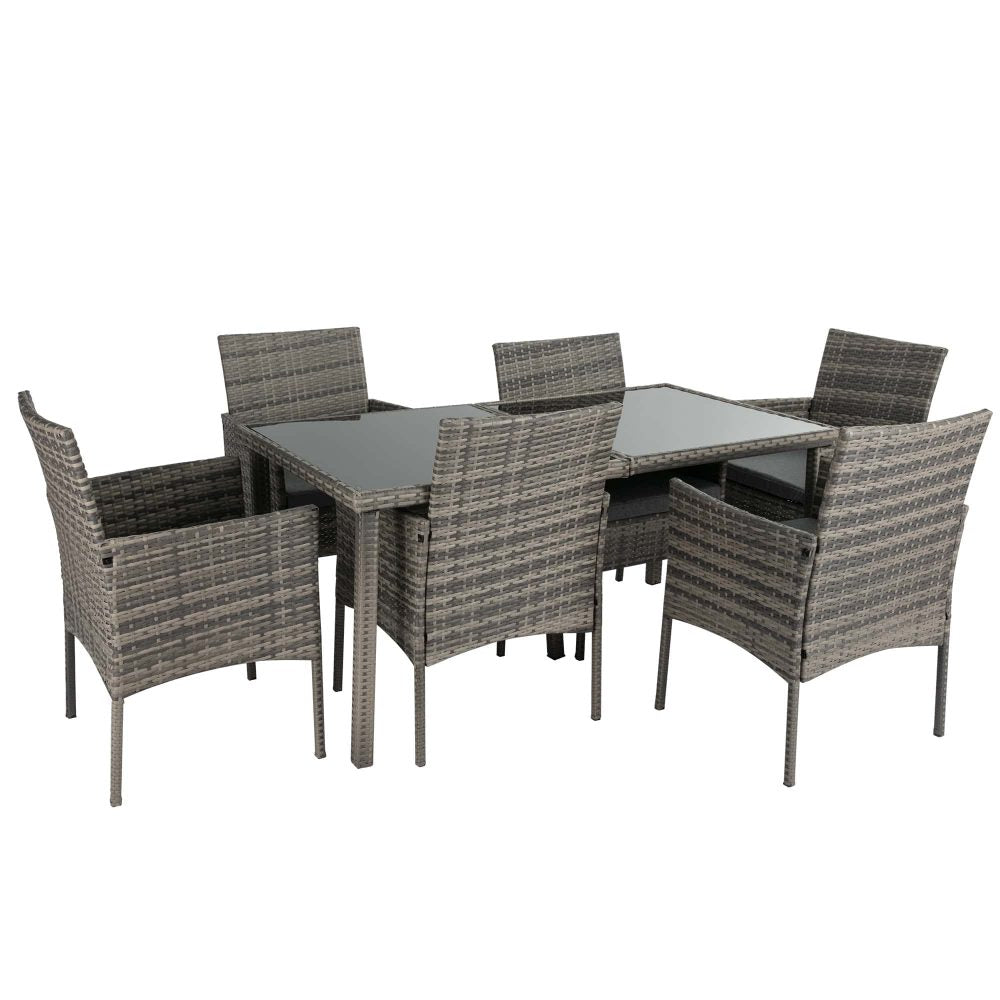 Rural Style Outdoor Wicker Dining Set 6 Seater Grey