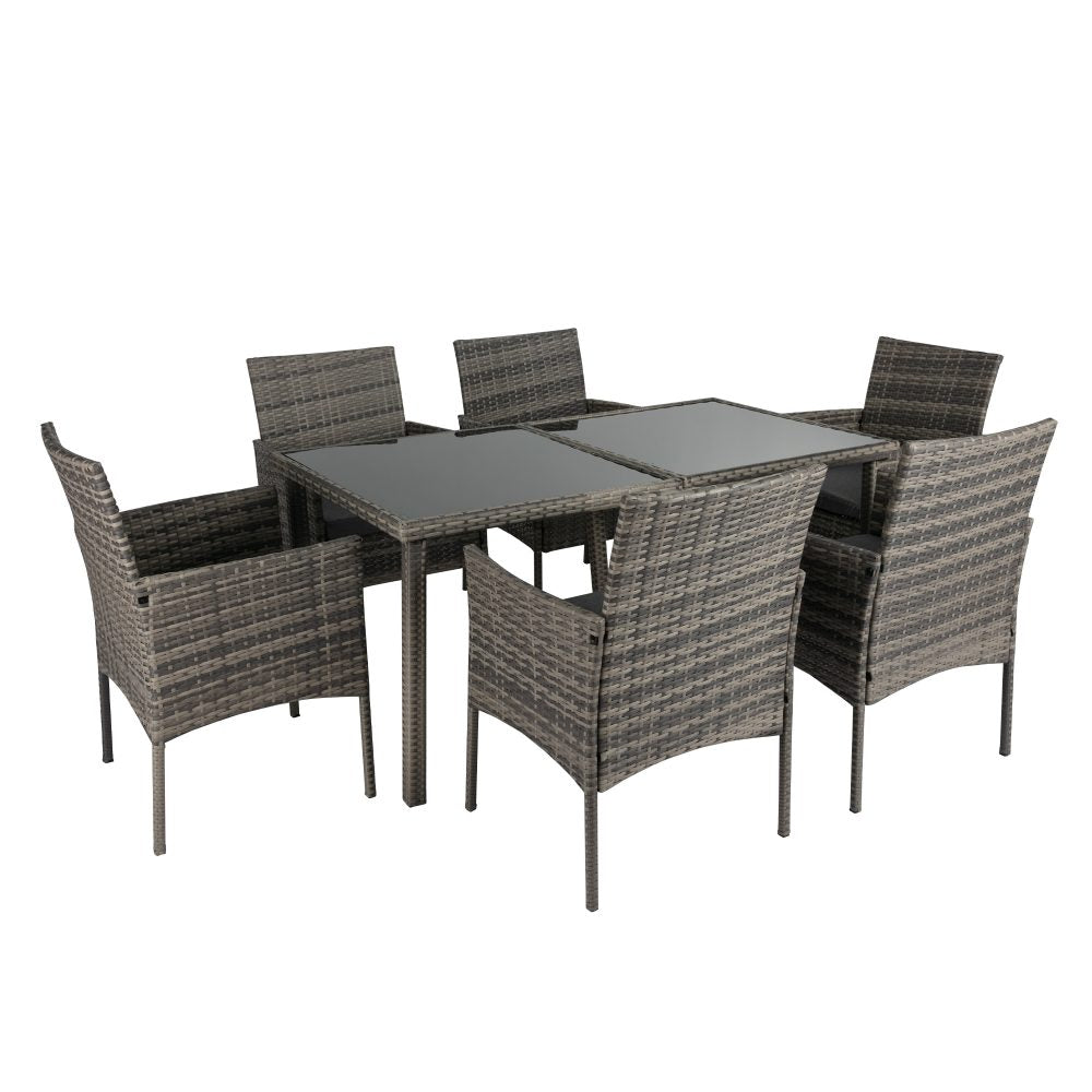 Rural Style Outdoor Wicker Dining Set 6 Seater Grey