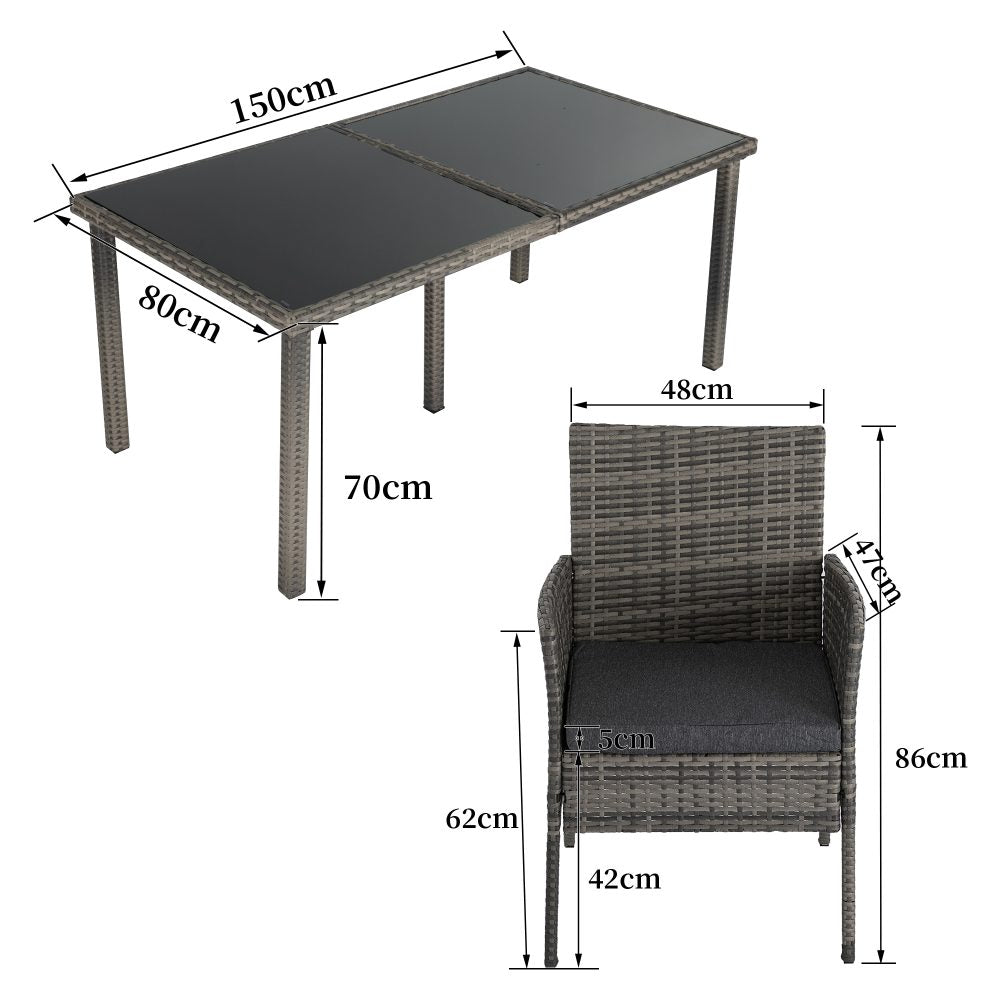 Rural Style Outdoor Wicker Dining Set 6 Seater Grey
