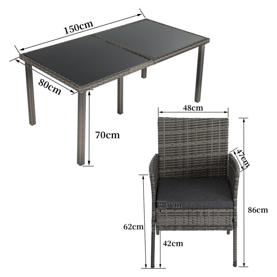 Rural Style Outdoor Wicker Dining Set 6 Seater Grey