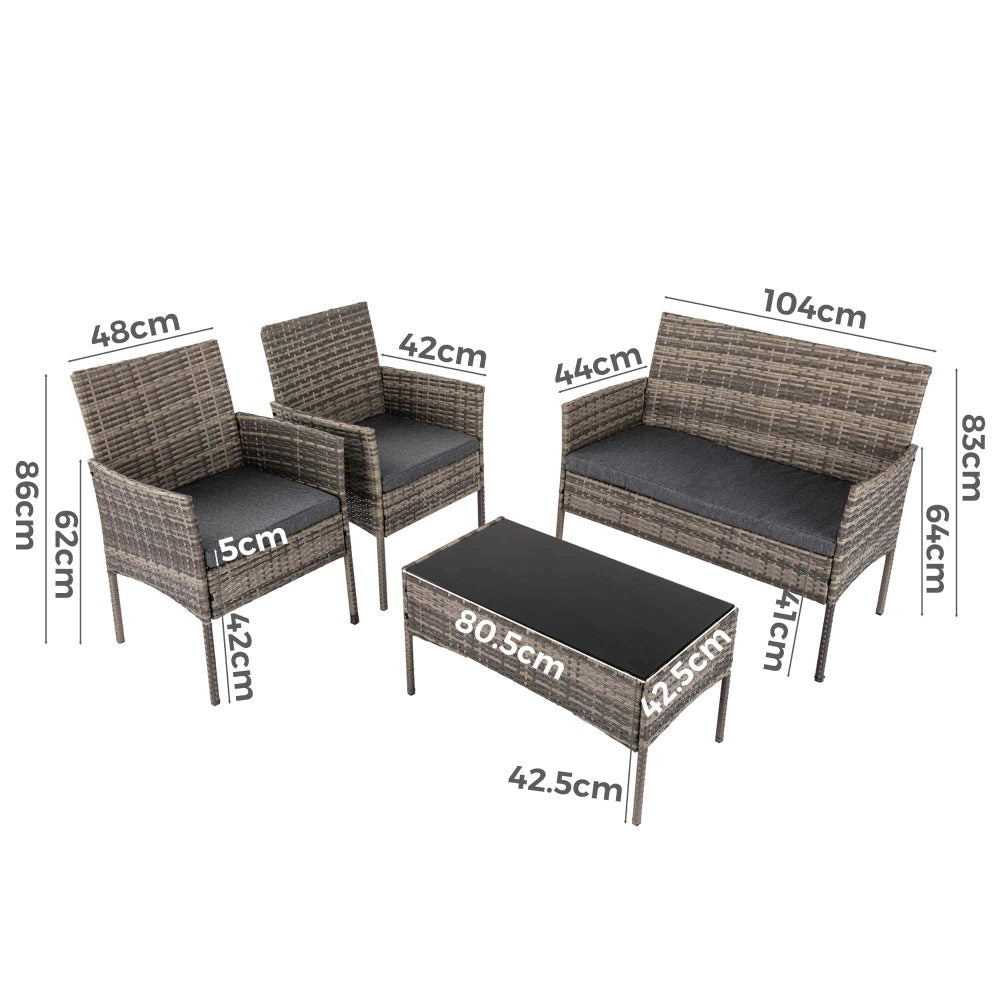 Rural Style Outdoor Wicker Lounge Set 4 Seater Mixed Grey