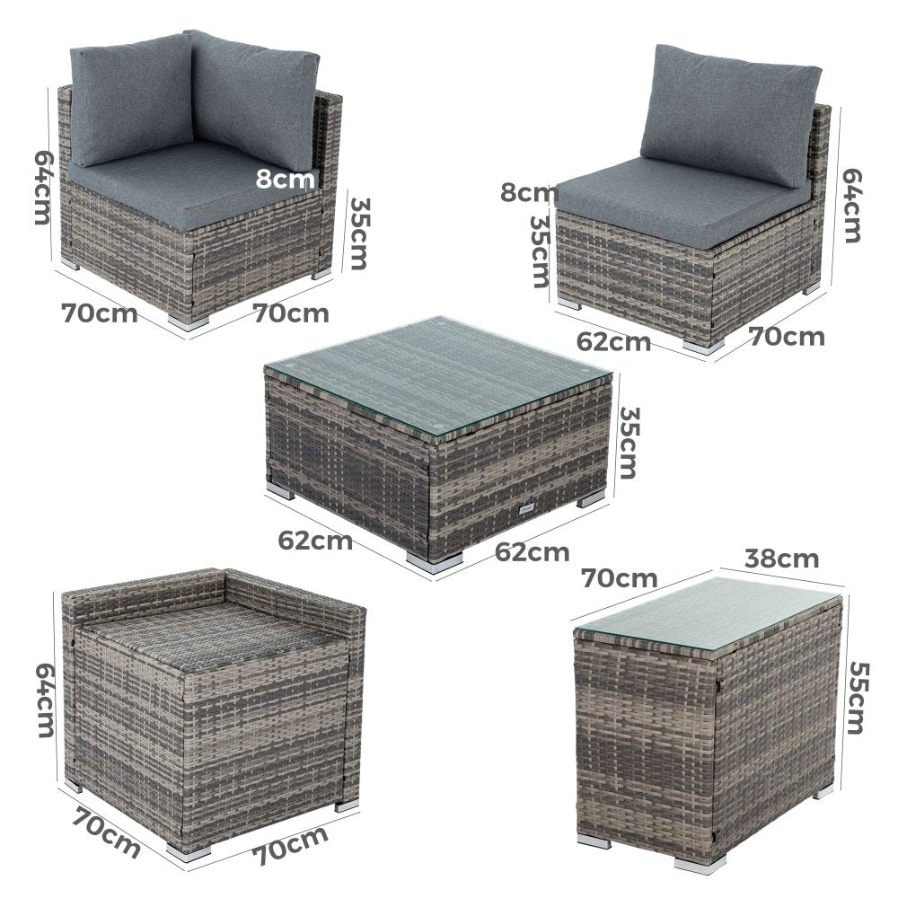 Outdoor Wicker Lounge with Storage 7PC Grey