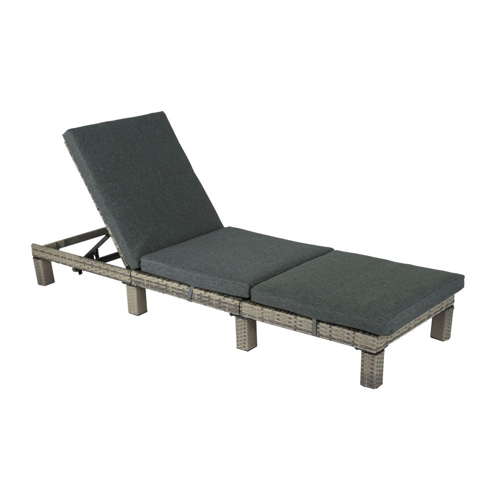 Grey Rattan Sunbed with Adjustable Recline