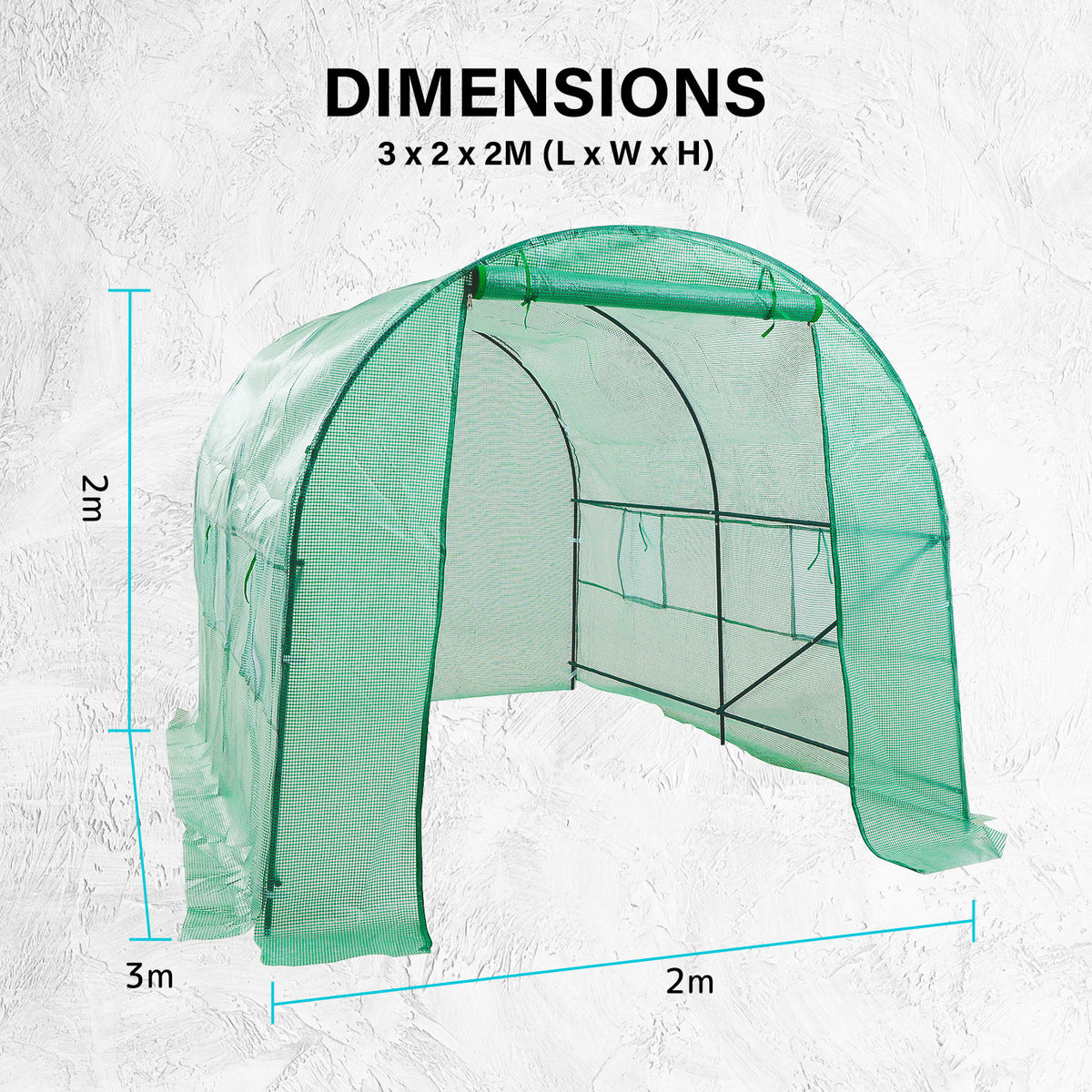 Greenhouse Walk-In Shed 3x2x2M PE Dome Tunnel Polytunnel