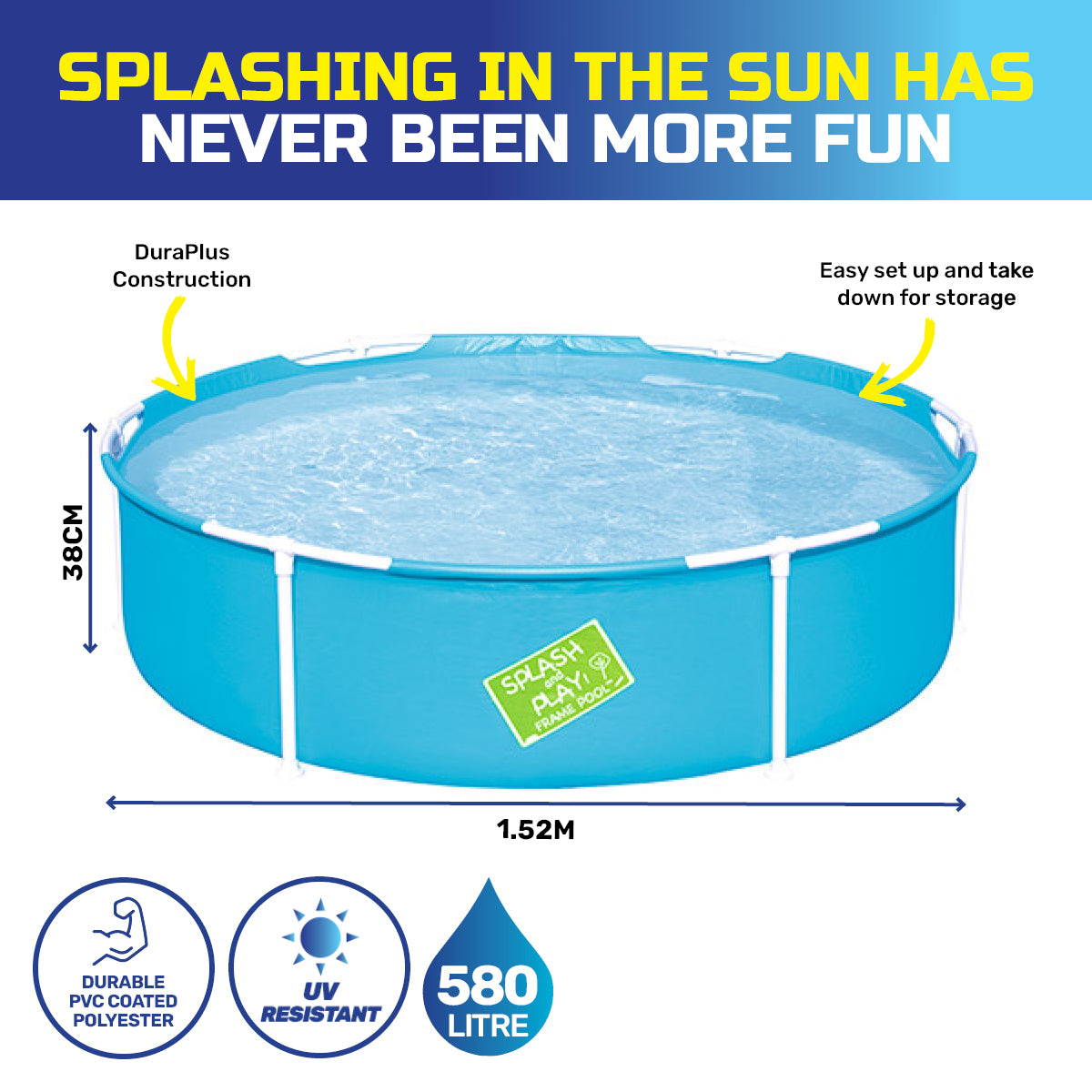 Bestway 1.52m x 38cm Kids Above Ground Pool Quality Construction 580 Litre