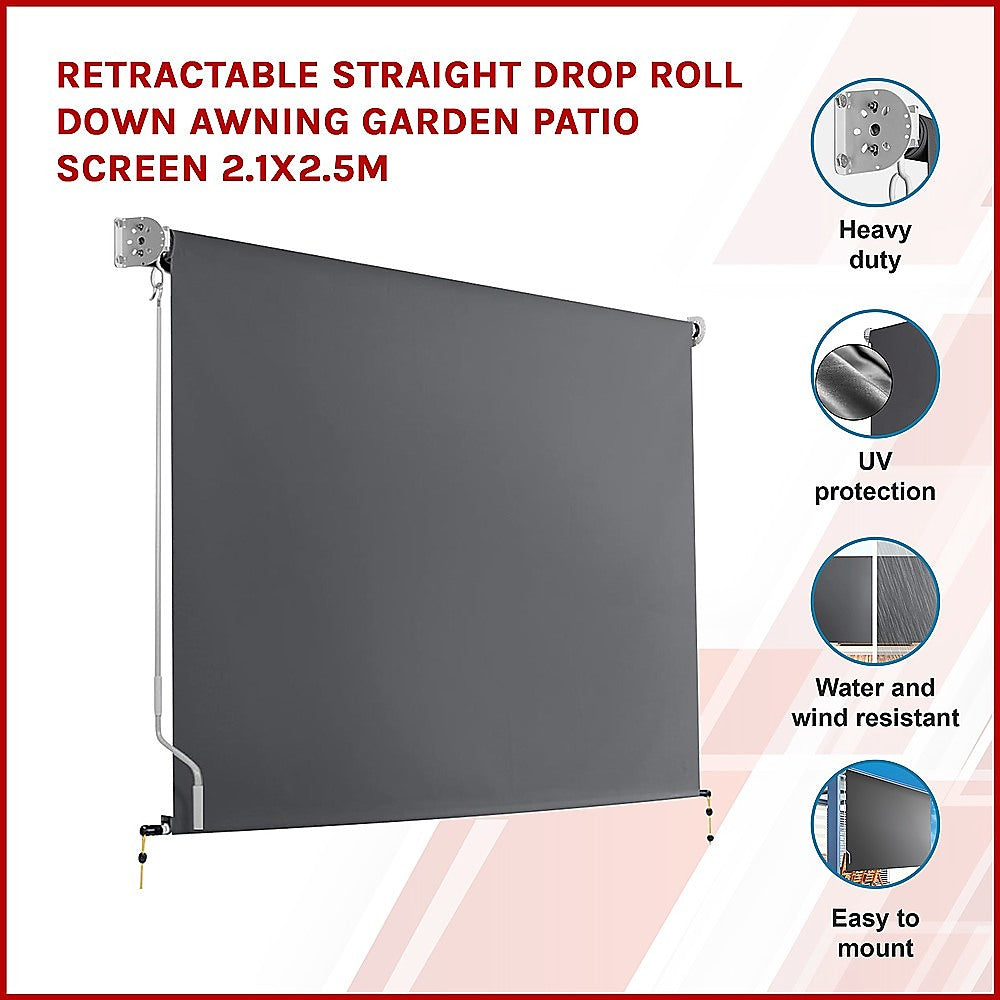 Roll Down Retractable Awning Grey 2.1x2.5m