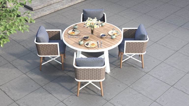 Jasmine Woody Outdoor Round Dining Table with White Leg - 125cm