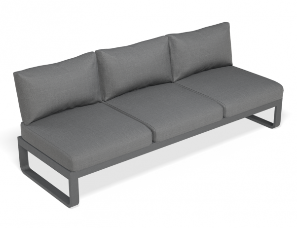 Rose Outdoor 3 Seater Sunlounge in Matt Charcoal Frame Dark Grey Fabric