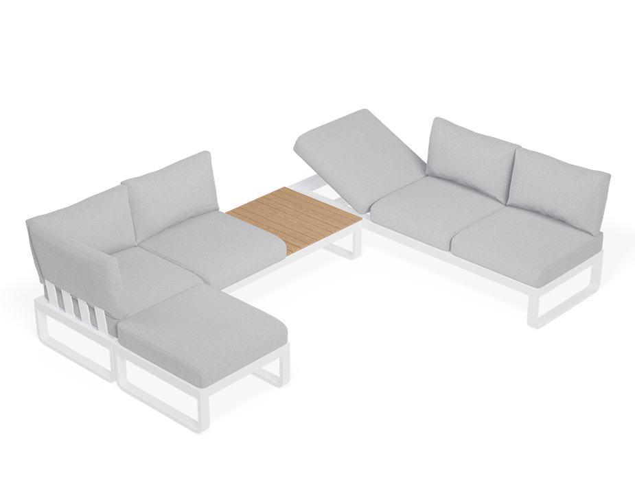 Rose F Outdoor Sofa in Matt White Aluminum with Light Grey Cushions