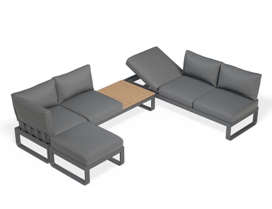 Rose F Outdoor Sofa with Matt Charcoal Aluminum in Dark Grey Cushions