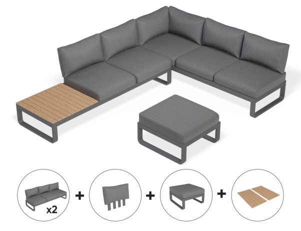 Rose F Outdoor Sofa with Matt Charcoal Aluminum in Dark Grey Cushions