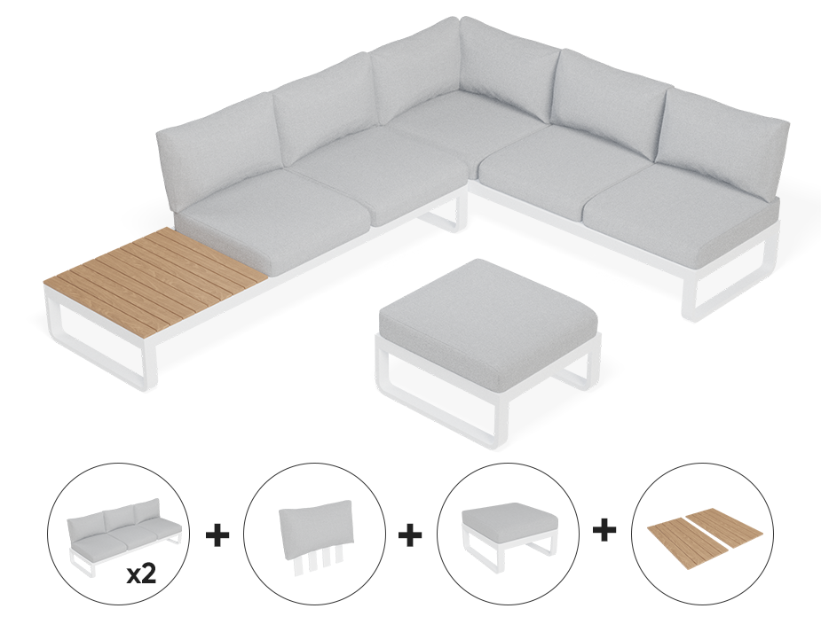 Rose F Outdoor Sofa in Matt White Aluminum with Light Grey Cushions