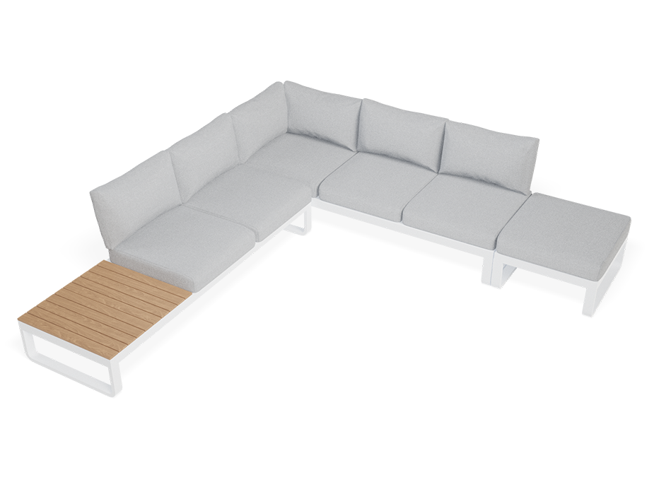 Rose F Outdoor Sofa in Matt White Aluminum with Light Grey Cushions