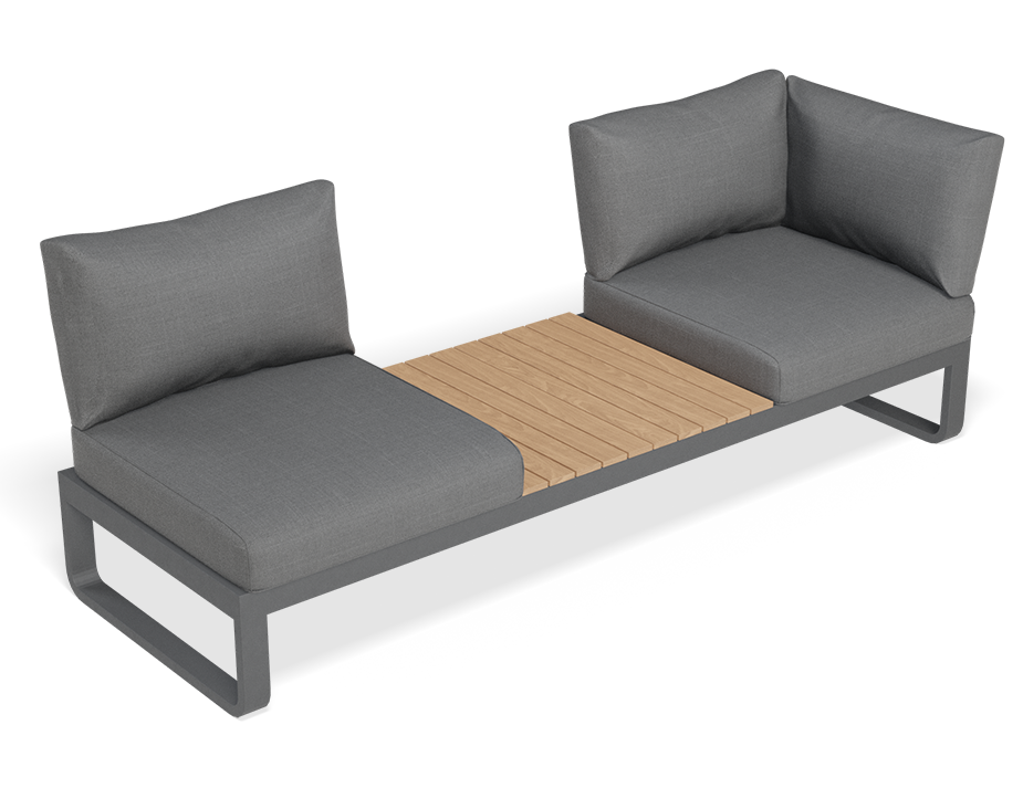 Rose B Outdoor Sofa in Matt Charcoal Aluminum with Dark Grey Cushions