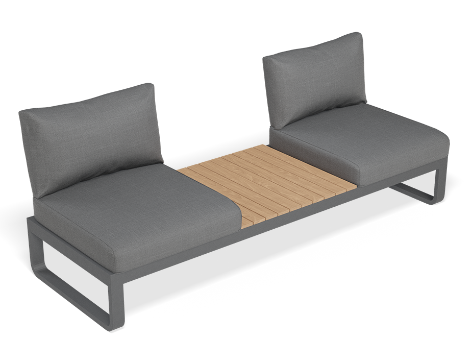 Rose B Outdoor Sofa in Matt Charcoal Aluminum with Dark Grey Cushions